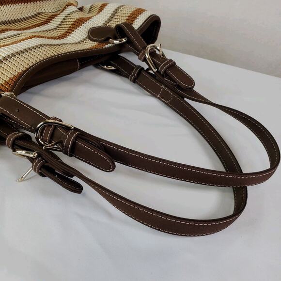 The SAK Beige Brown Stripe Crochet Shoulder Bag Purse Double Handle Satchel - Picture 16 of 16